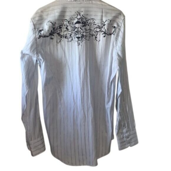 Level Ten Mens Striped Long Sleeve Button-Down Shirt W/ Black Graphic Design L - Picture 10 of 12